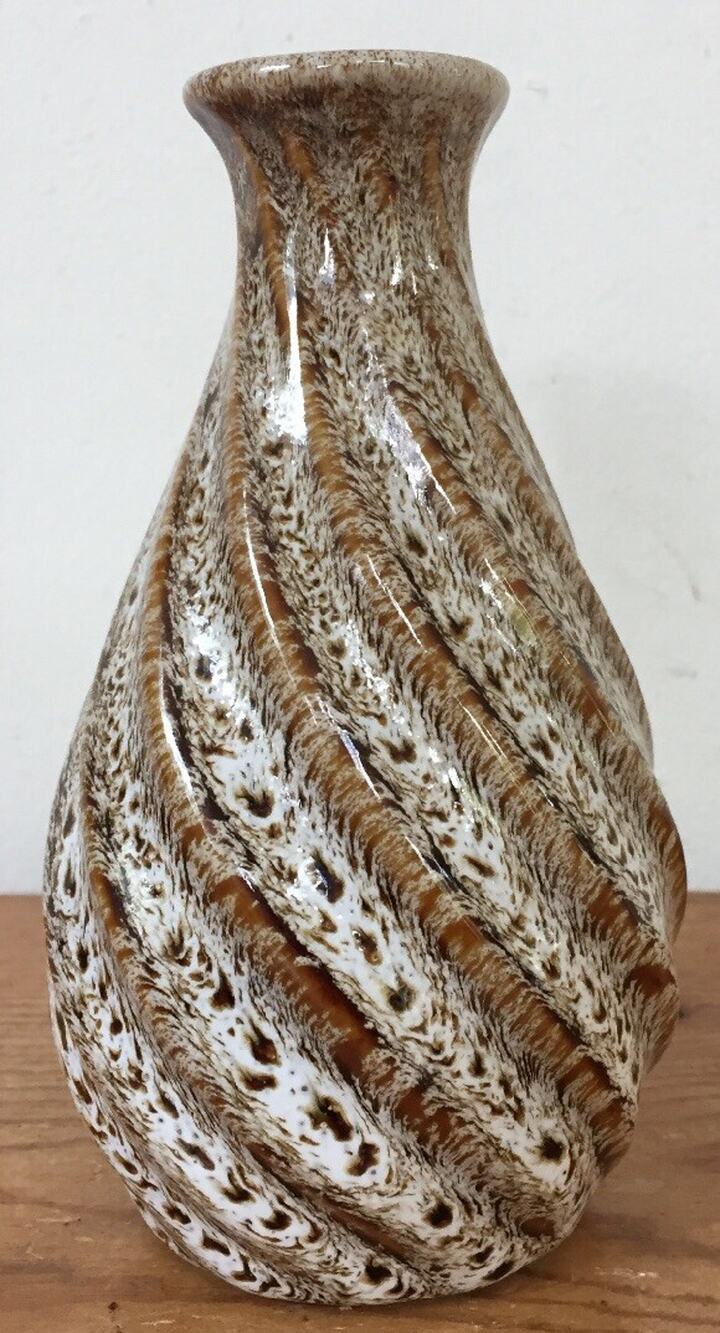 Vintage 40s Mottled Lava Glaze Brown Speckle Ceramic Small 5.5" Tall Bud Vase